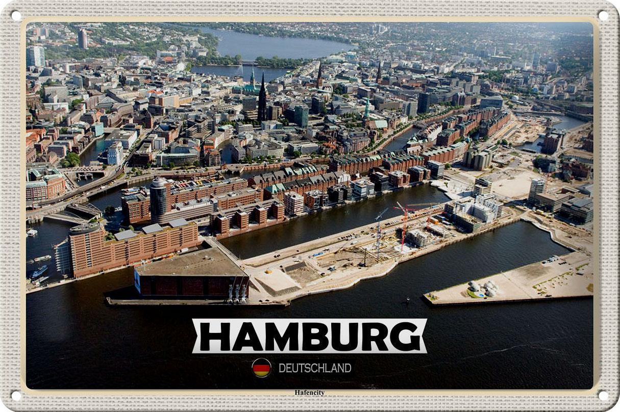 Blechschild Städte Hamburg Hafencity Ausblick 30x20 cm Geschenk Schild tin sign