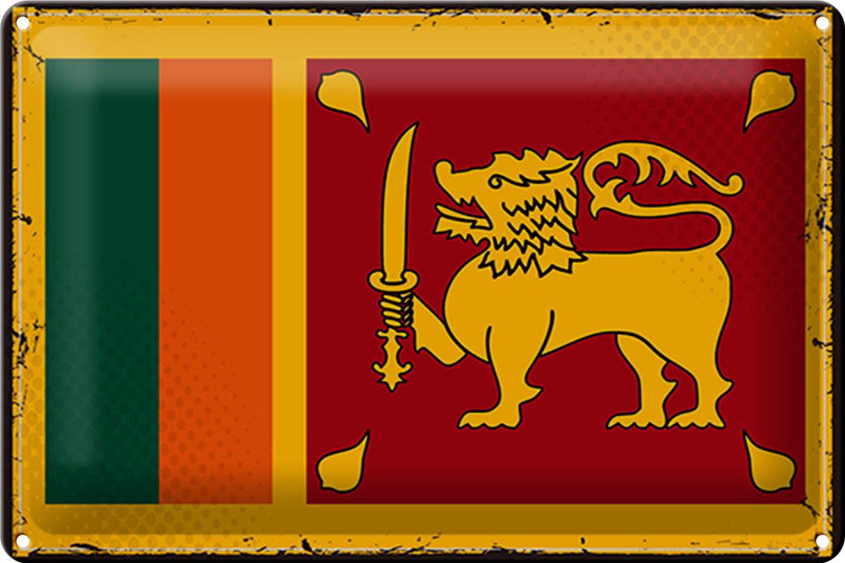 Blechschild Flagge Sri Lanka 30x20 cm Retro Flag Sri Lanka Deko Schild tin sign