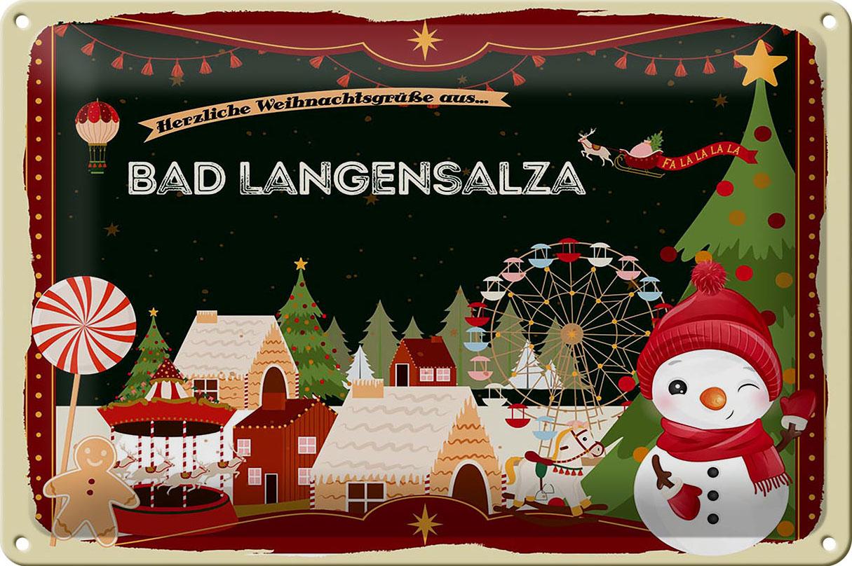 Blechschild Weihnachten Grüße aus BAD LANGENSALZA Geschenk tin sign 30x20 cm