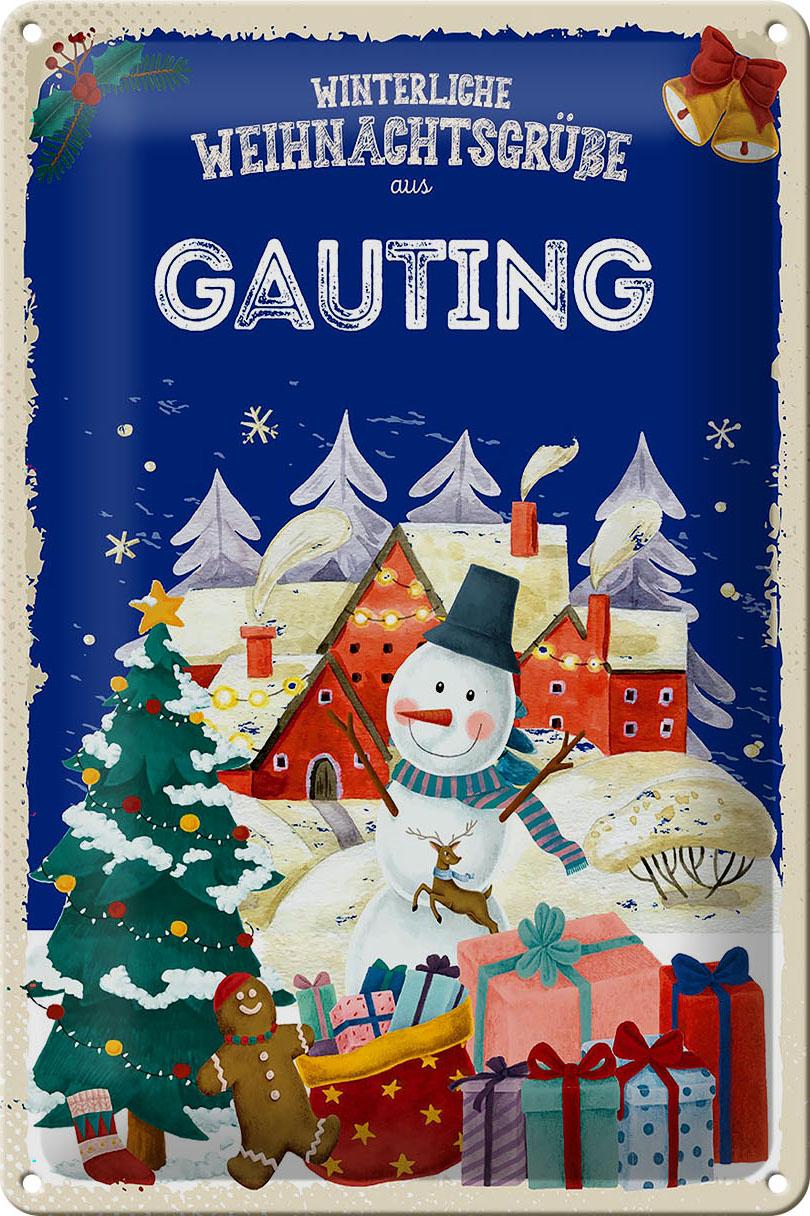 Blechschild Weihnachtsgrüße aus GAUTING Geschenk Deko Schild tin sign 20x30 cm