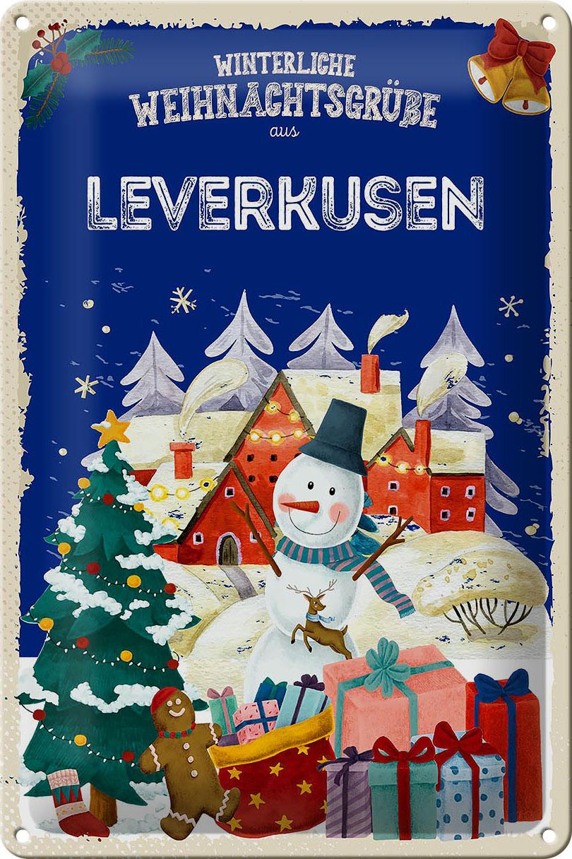 Blechschild Weihnachtsgrüße LEVERKUSEN Geschenk Deko Schild tin sign 20x30 cm