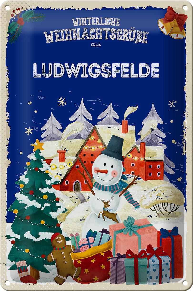 Blechschild Weihnachtsgrüße LUDWIGSFELDE Geschenk Deko Schild tin sign 20x30 cm