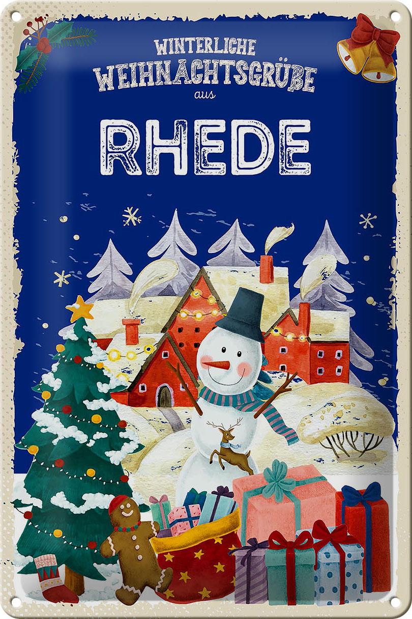 Blechschild Weihnachtsgrüße RHEDE Geschenk FEST Deko Schild tin sign 20x30 cm