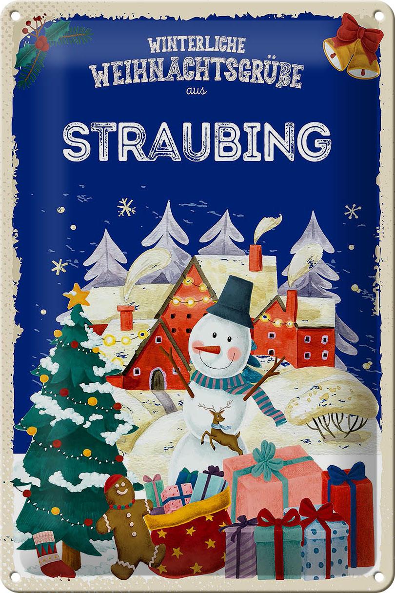 Blechschild Weihnachtsgrüße STRAUBING Geschenk Deko Schild tin sign 20x30 cm