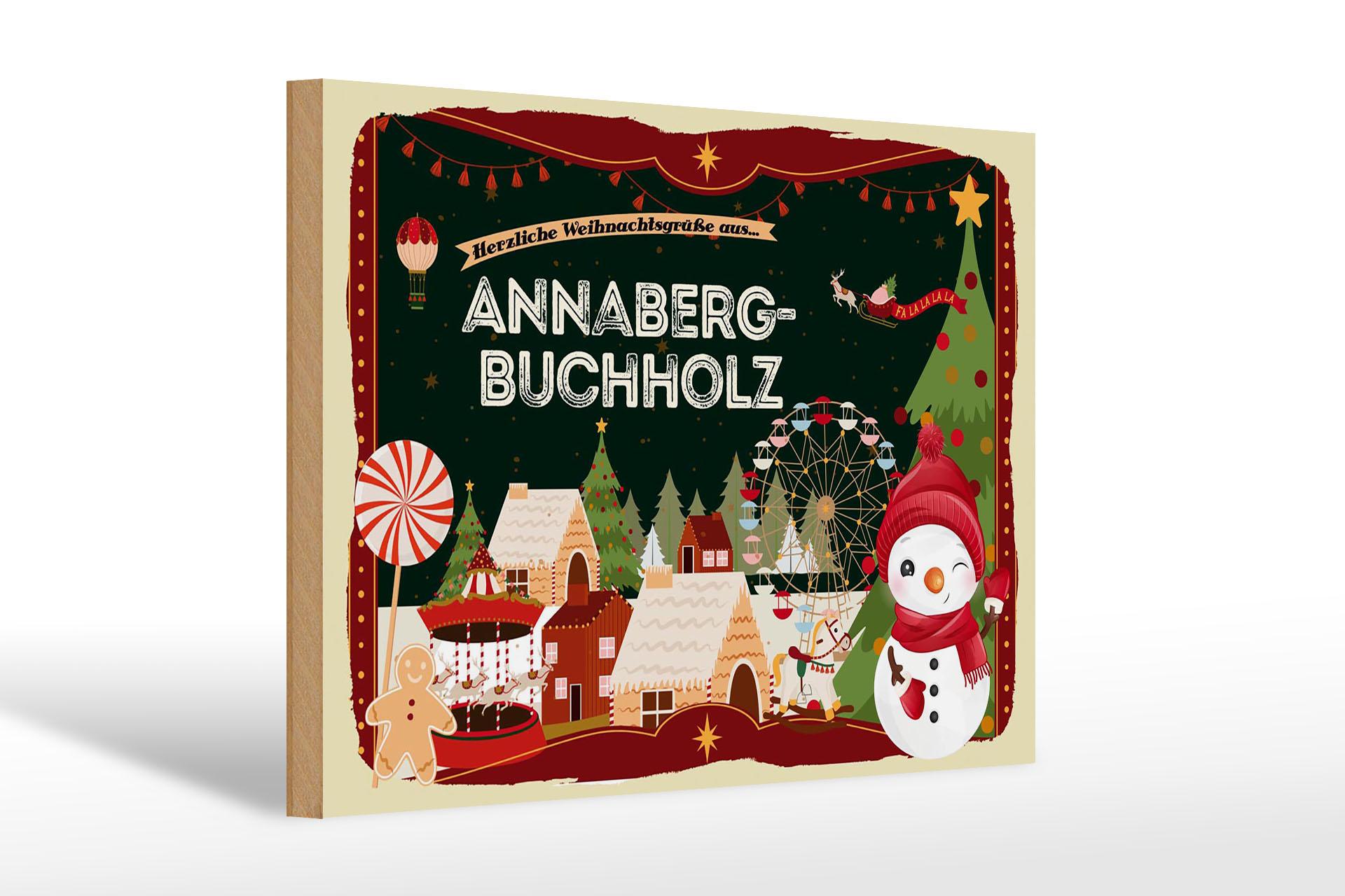 Holzschild Weihnachten Grüße aus ANNABERG-BUCHHOLZ Deko wooden sign30x20 cm
