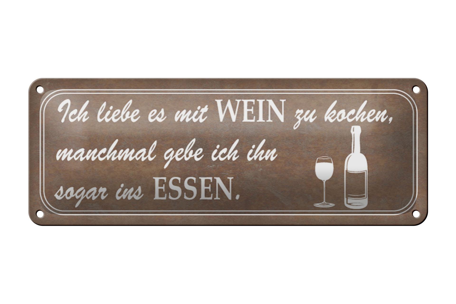 Blechschild Spruch 27x10 cm ich liebe es mit Wein zu kochen Deko Schild tin sign