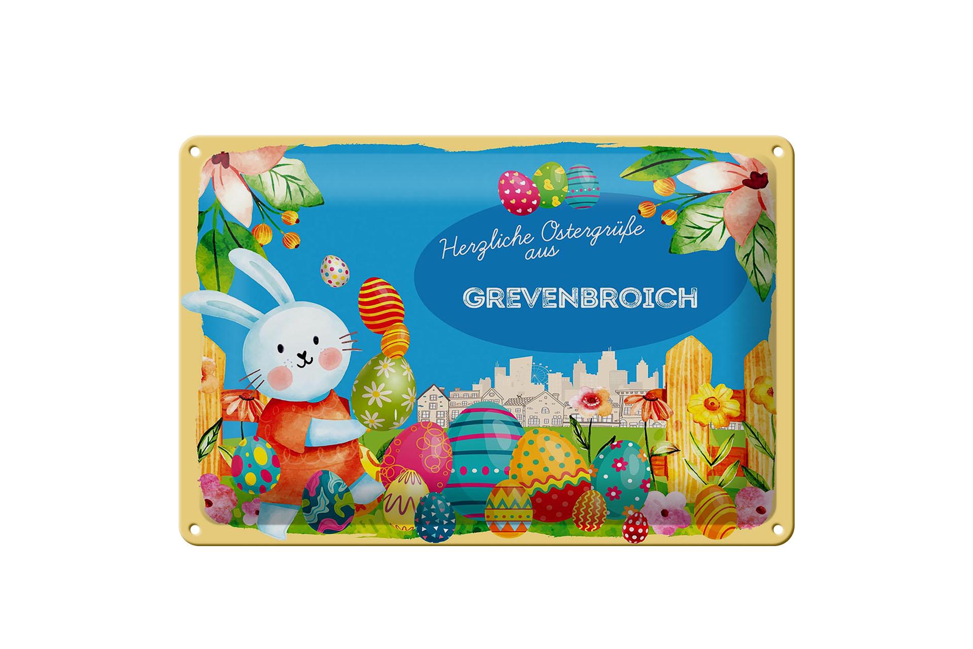 Blechschild Ostern Ostergrüße 30x20cm GREVENBROICH Geschenk Deko tin sign