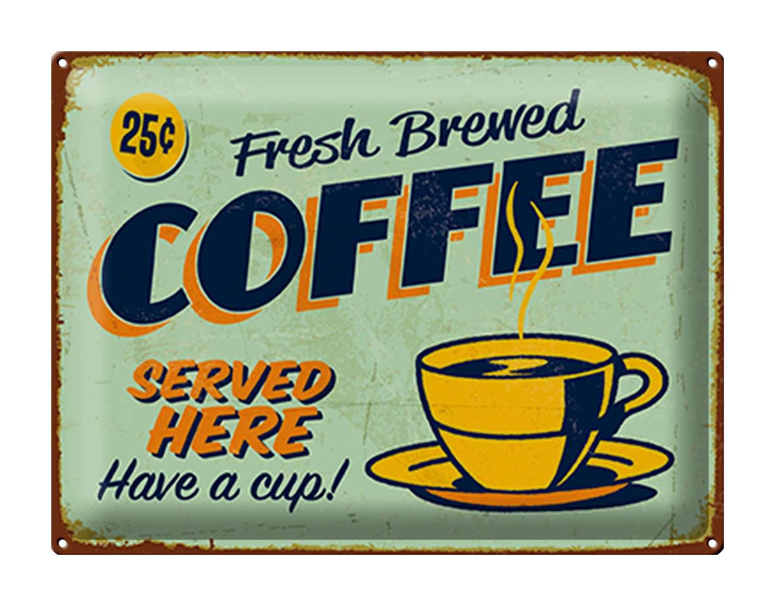 Blechschild Kaffee 40x30cm Retro fresh brewed Coffee Served Deko Schild tin sign