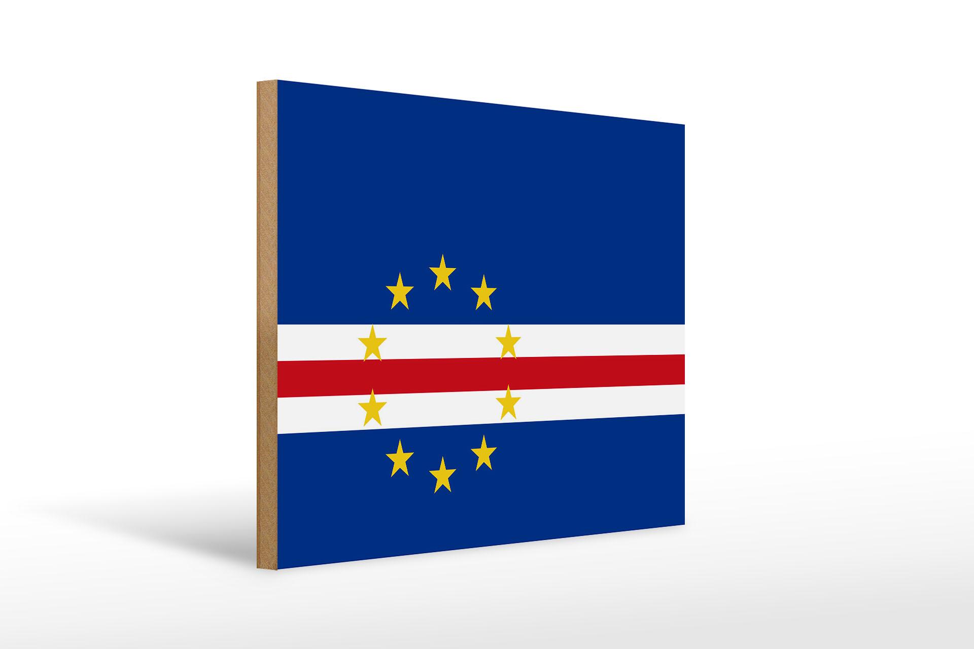 Holzschild Flagge Kap Verde 40x30 cm Flag of Cape Verde Deko Schild wooden sign