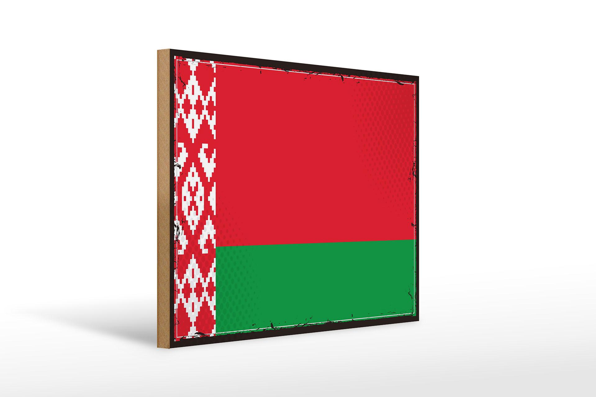 Holzschild Flagge Weißrussland 40x30 cm Retro Flag Belarus  child wooden sign