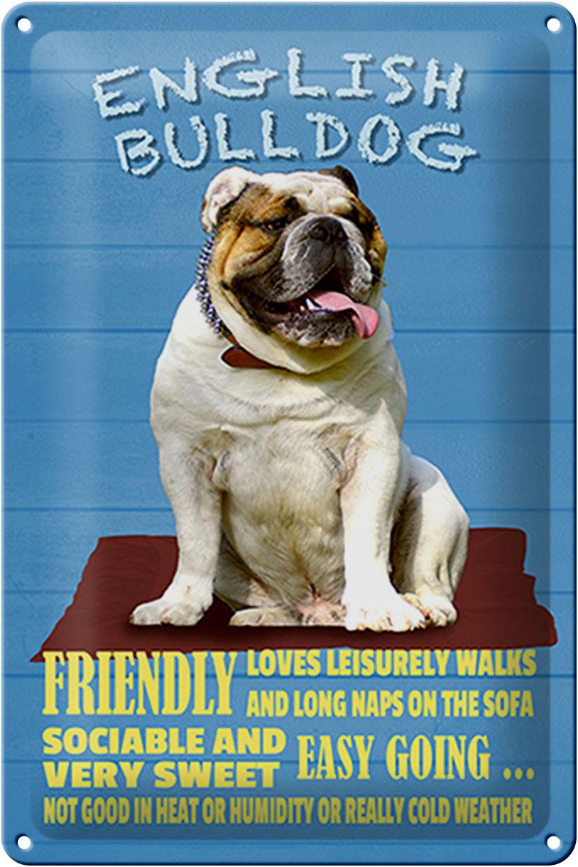Blechschild Spruch 20x30cm English Bulldog Hund friendly Deko Schild tin sign