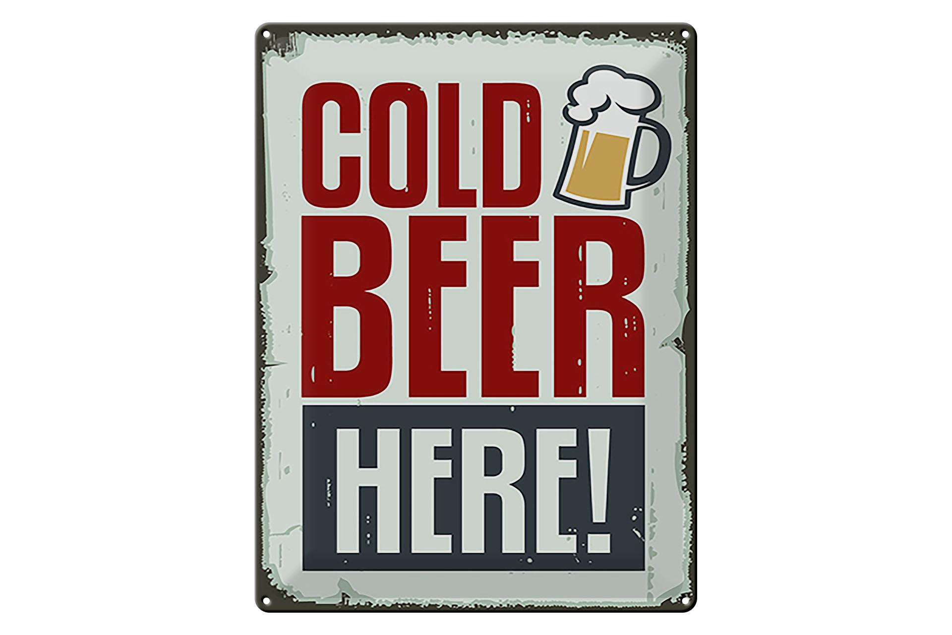 Blechschild Alkohol 30x40 cm Cold beer here Bier Metall Deko Schild tin sign