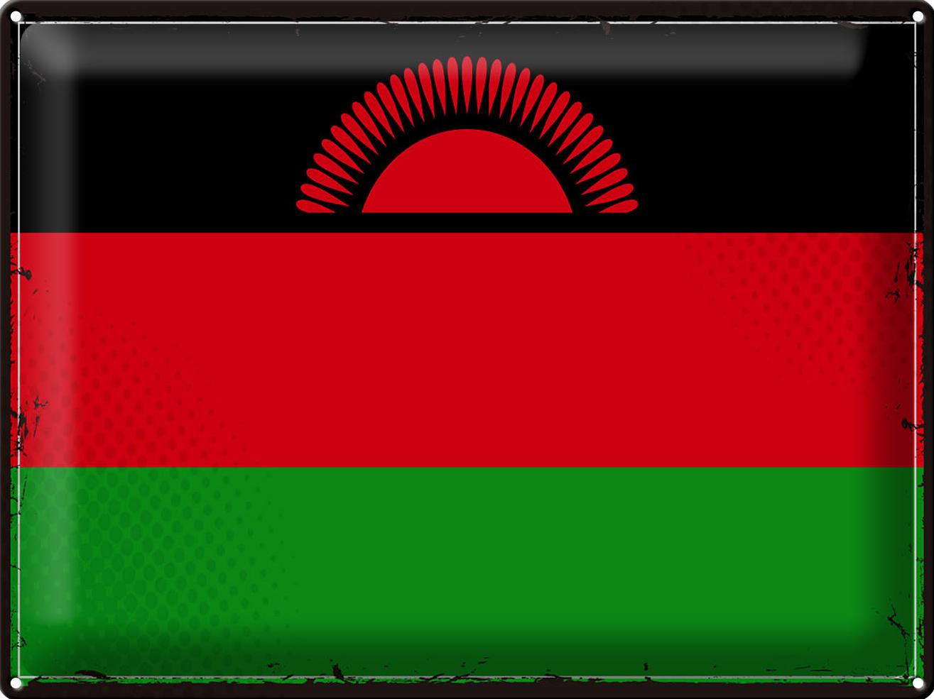 Blechschild Flagge Malawi 40x30 cm Retro Flag of Malawi Deko Schild tin sign
