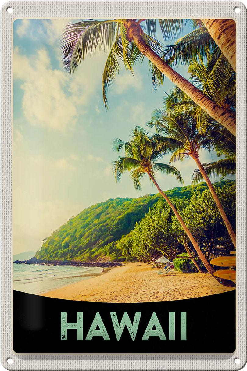 Blechschild Reise 20x30 cm Hawai Insel Strand Palmen Sonne Schild tin sign