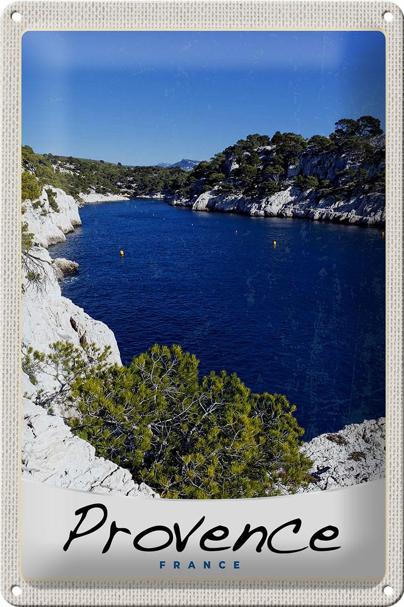 Blechschild Reise 20x30 cm Provence Frankreich Meer Gebirge Schild tin sign