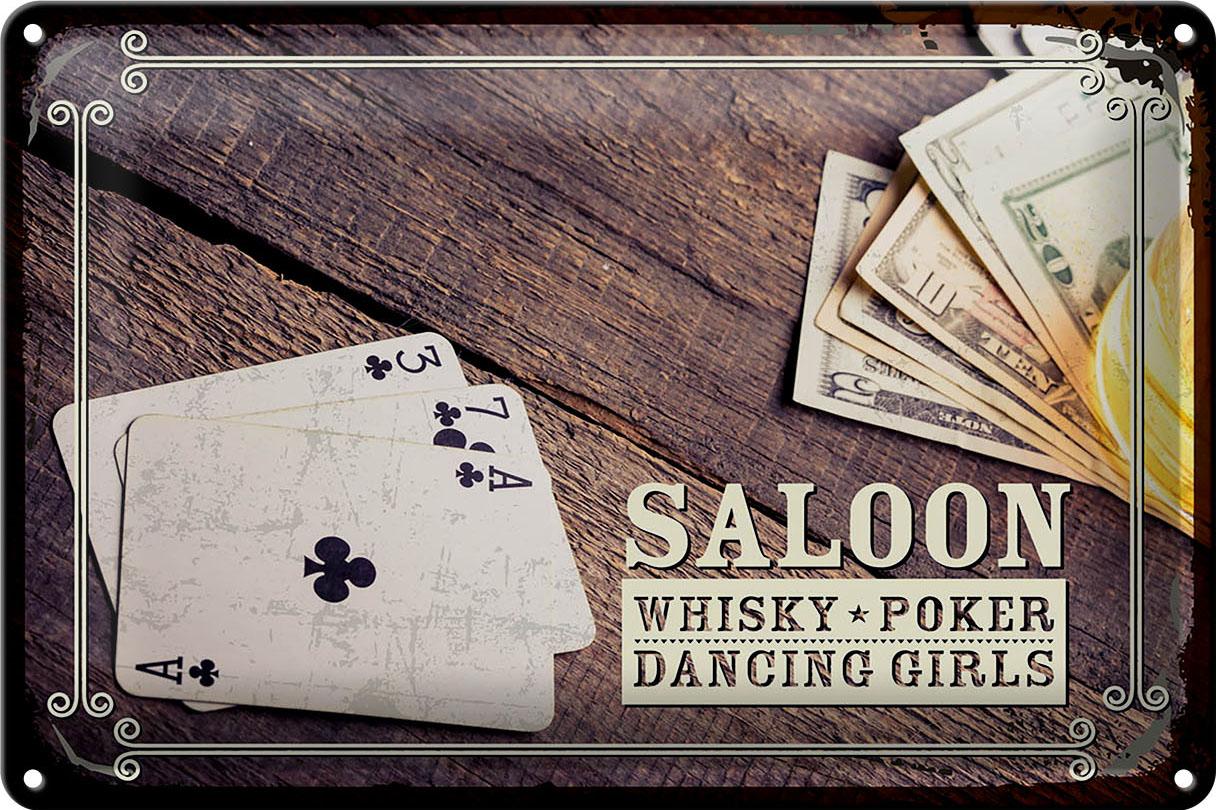 Blechschild Spruch Saloon Whisky Poker Dancing 30x20 cm Deko Schild tin sign