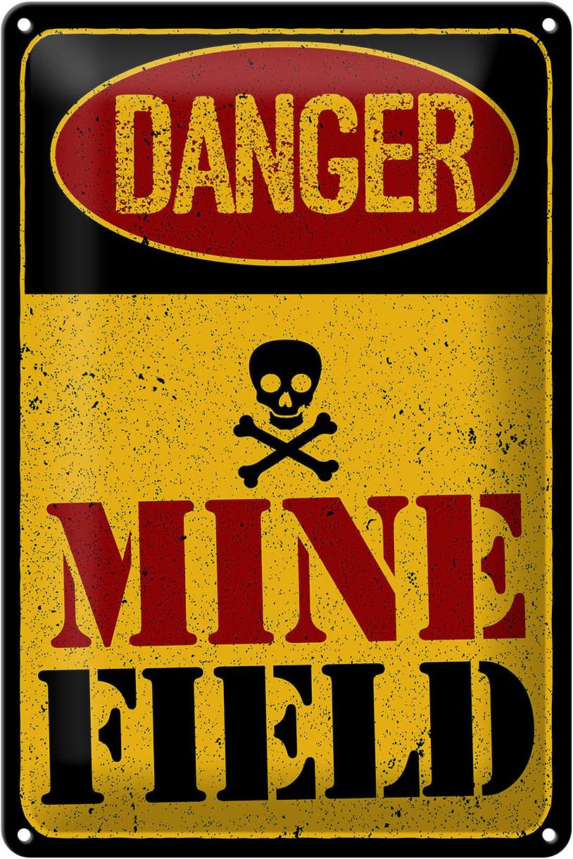 Blechschild Achtung Danger Mine Field Minenfeld 20x30 cm Deko Schild tin sign