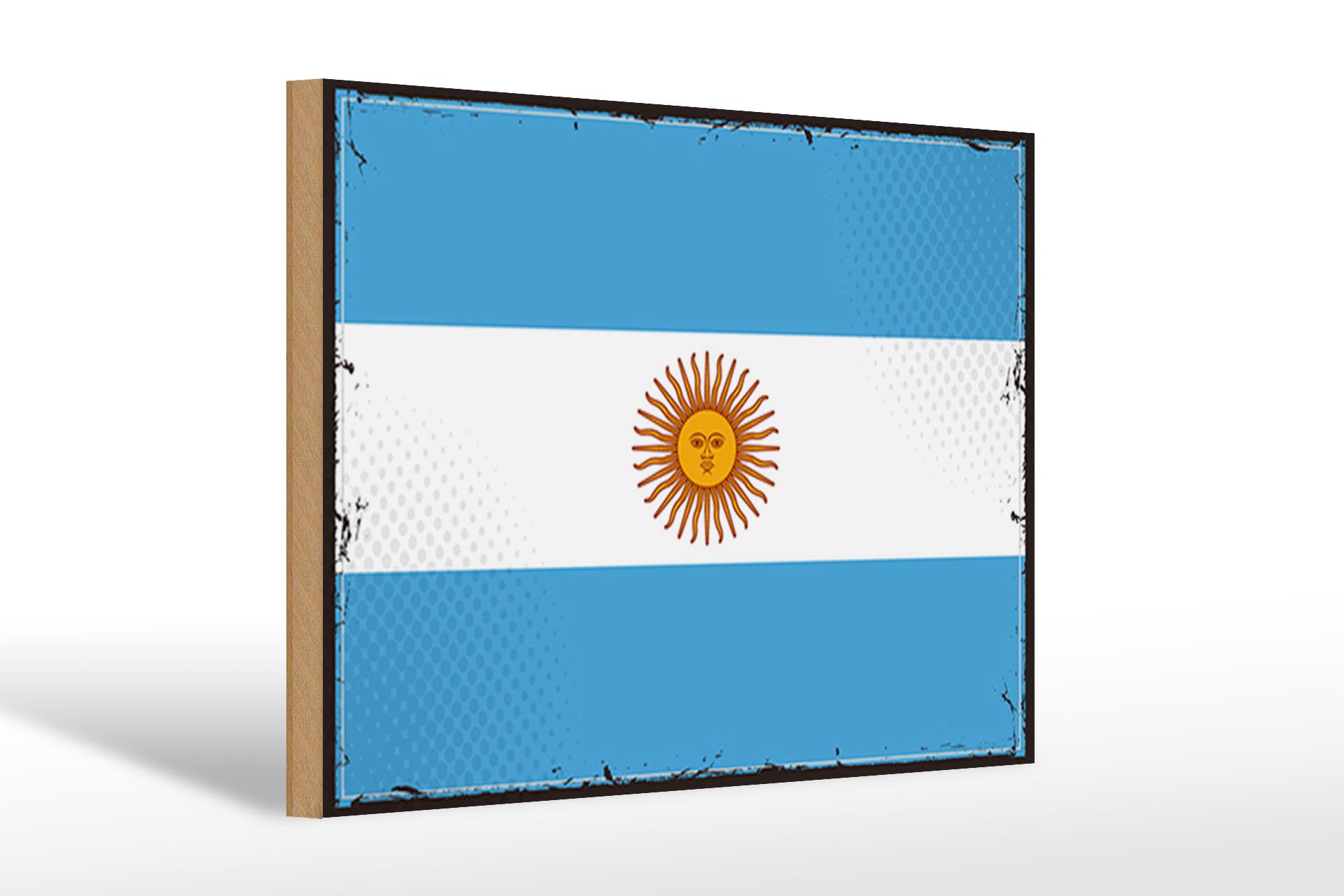 Holzschild Flagge Argentinien 30x20 cm Retro Flag Argentina Schild wooden sign