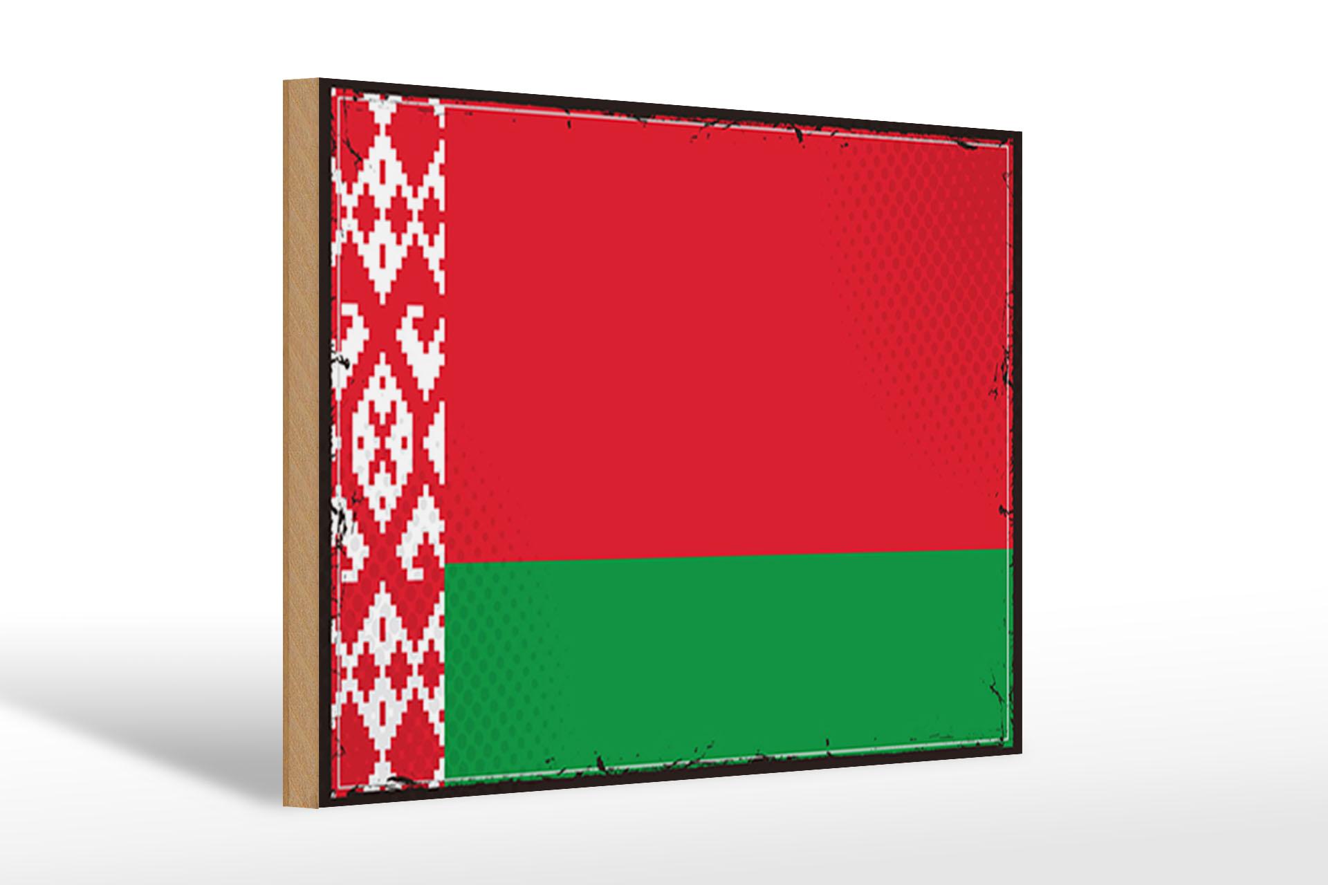 Holzschild Flagge Weißrussland 30x20 cm Retro Flag Belarus Schild wooden sign