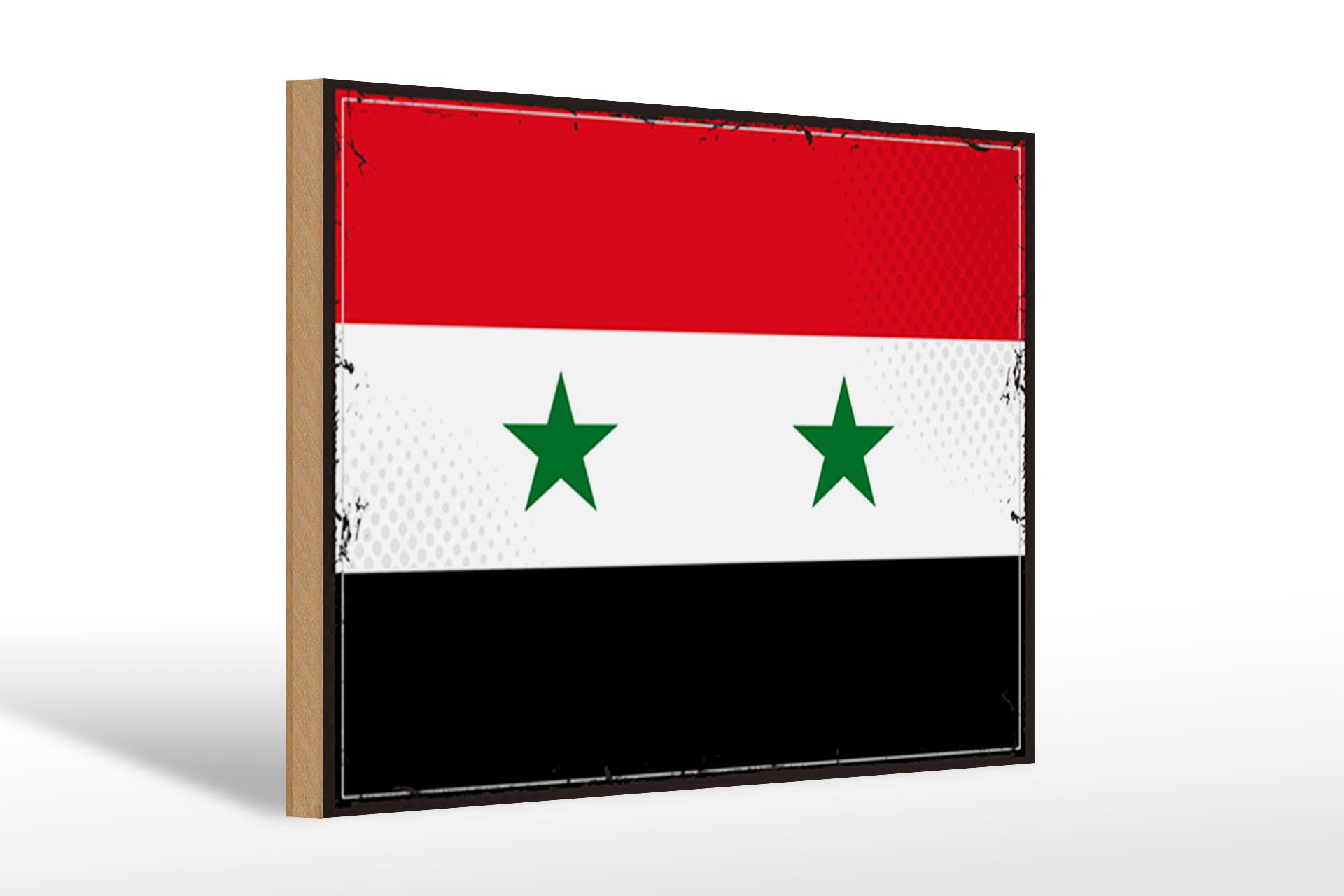 Holzschild Flagge Syriens 30x20 cm Retro Flag of Syria Deko Schild wooden sign