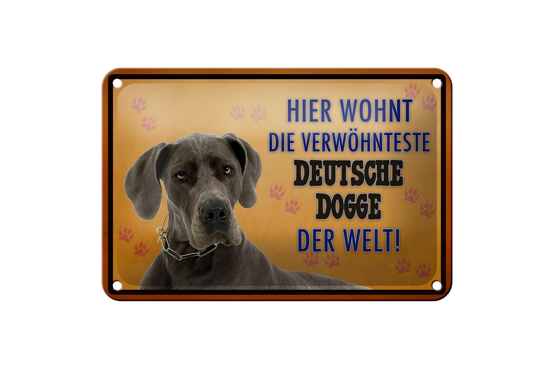 Blechschild Spruch 18x12 cm Hund hier wohnt Deutsche Dogge Deko Schild