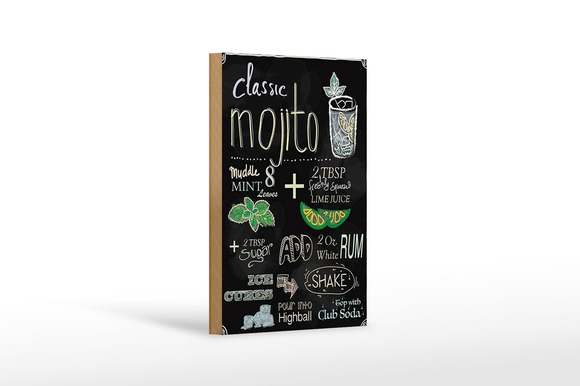 Holzschild Rezept 12x18 cm classic mojito white Rum Soda Deko Schild
