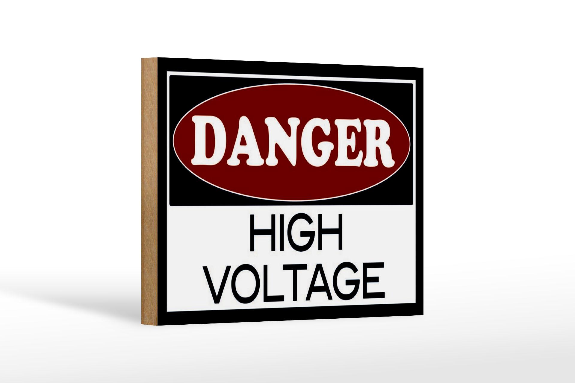 Holzschild Hinweis 18x12 cm Danger high voltage Holz Deko Schild