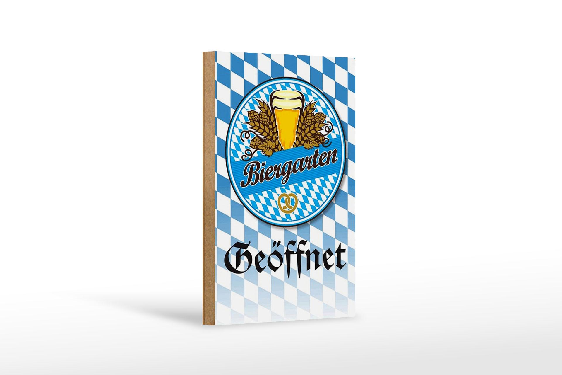 Holzschild Spruch 12x18 cm Biergarten Bier Brezel Bayern Deko Schild