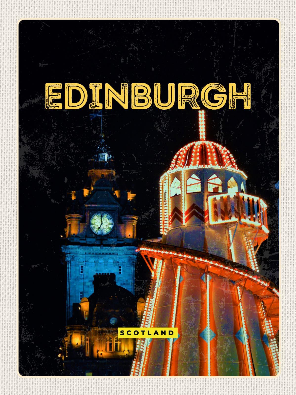 Blechschild Reise 30x40 cm Edinburgh Scotland Nacht Lichter Deko Schild tin sign