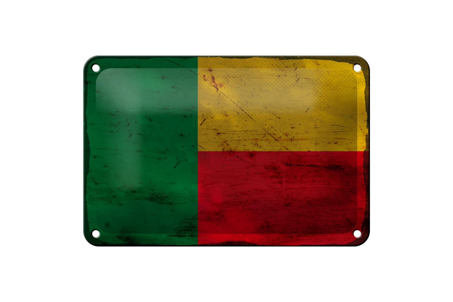 Blechschild Flagge Benin 18x12 cm Flag of Benin Rost Deko Schild