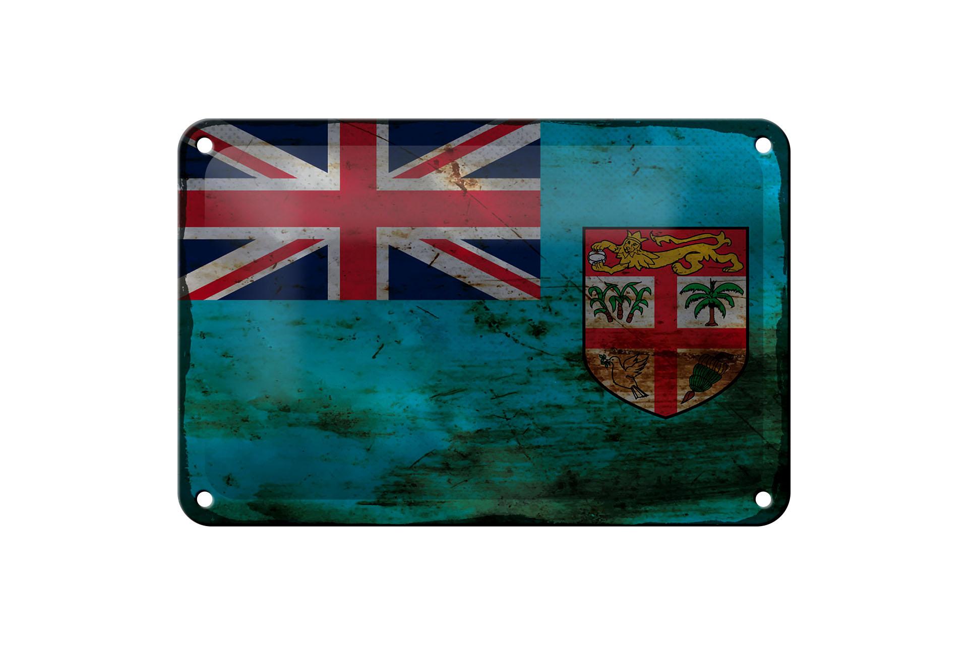 Blechschild Flagge Fidschi 18x12 cm Flag of Fiji Rost Deko Schild
