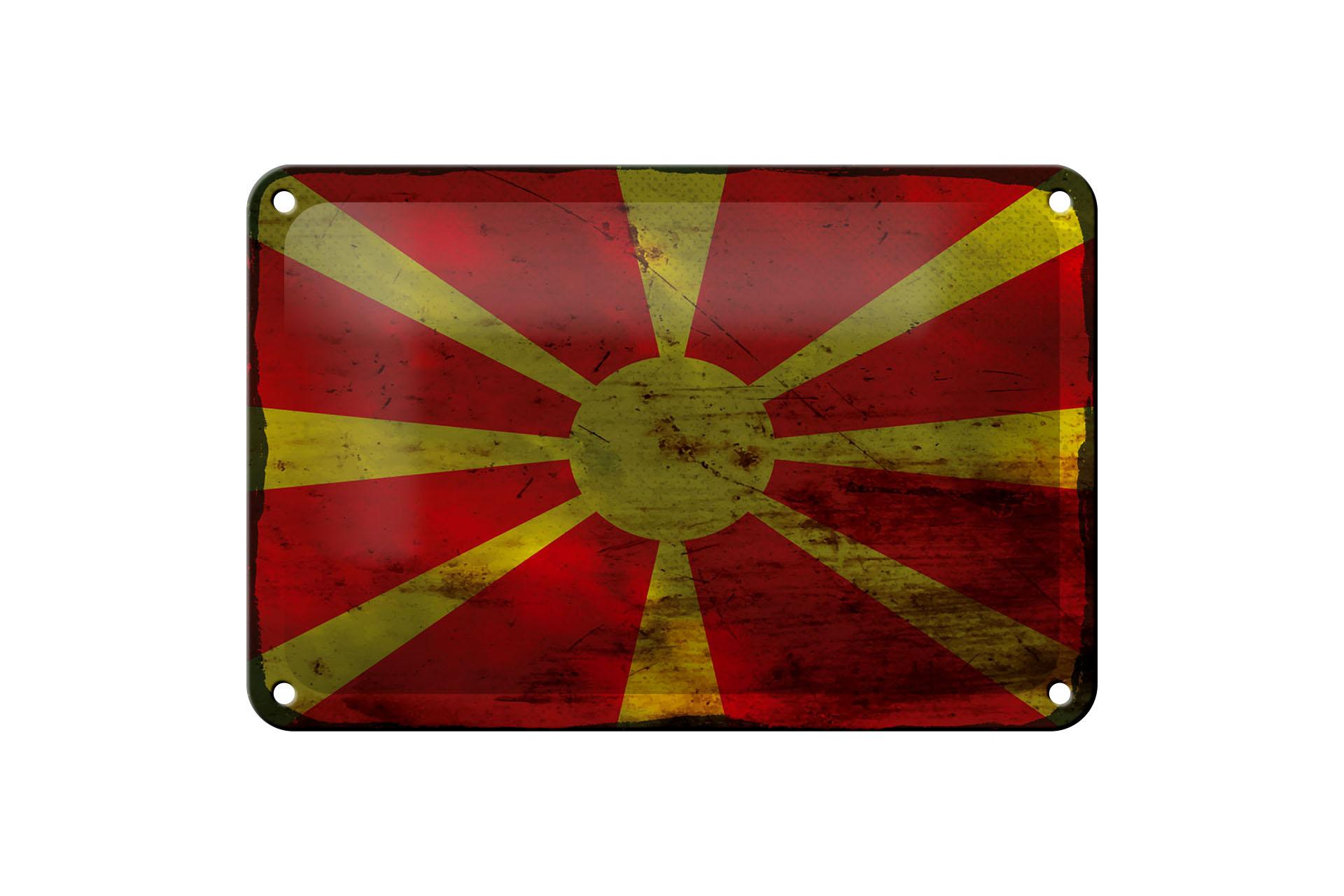 Blechschild Flagge Mazedonien 18x12 cm Flag Macedonia Rost Deko Schild