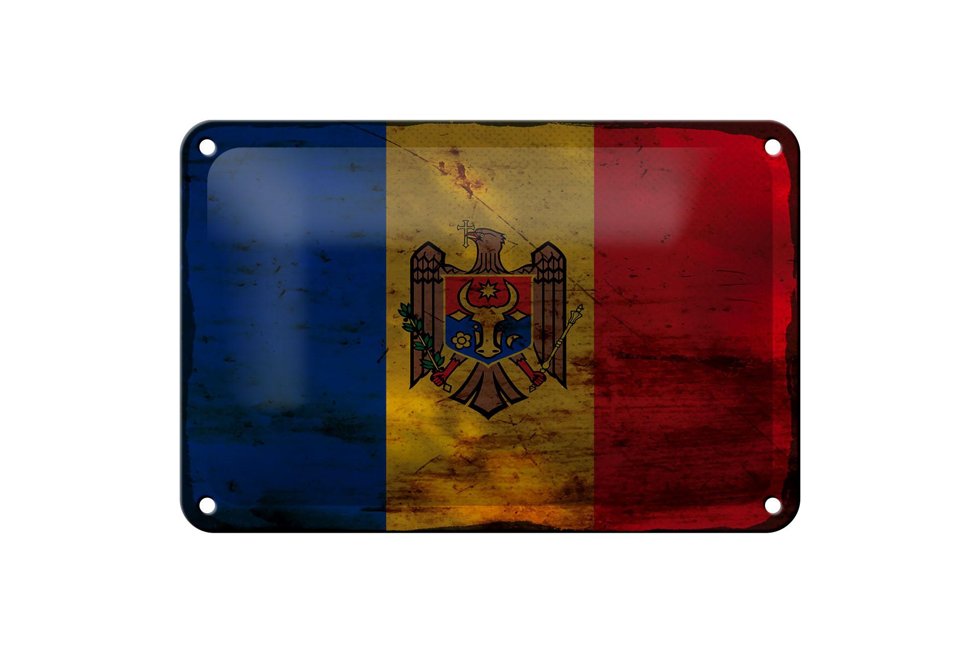 Blechschild Flagge Moldau 18x12 cm Flag of Moldova Rost Deko Schild