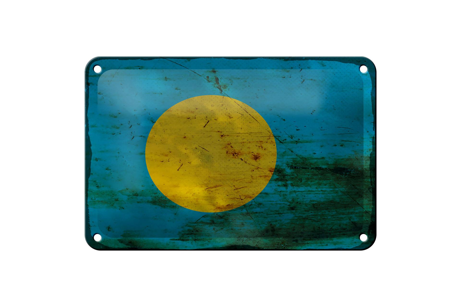 Blechschild Flagge Palau 18x12 cm Flag of Palau Rost Deko Schild