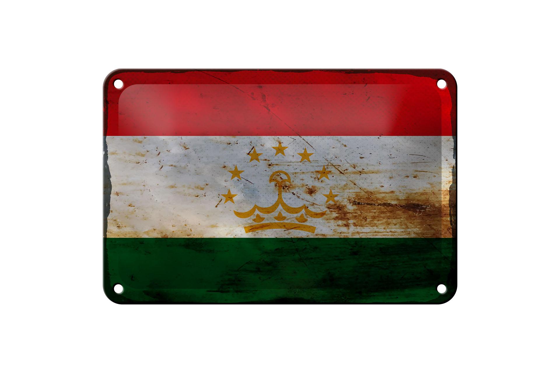 Blechschild Flagge Tadschikistan 18x12 cm Tajikistan Rost Deko Schild