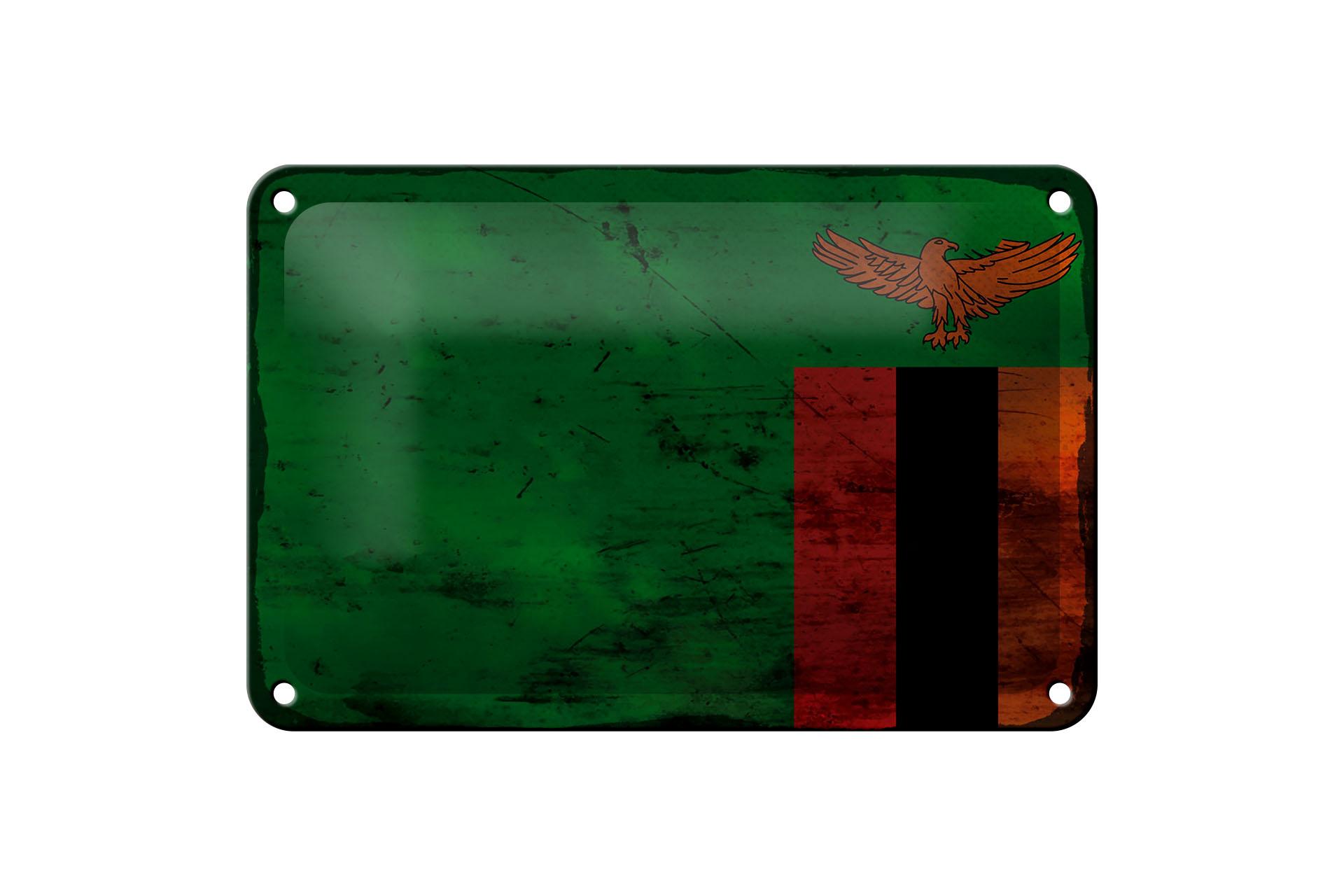 Blechschild Flagge Sambia 18x12 cm Flag of Zambia Rost Deko Schild