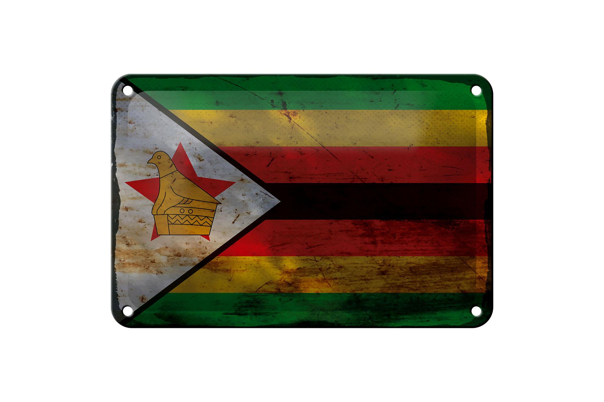 Blechschild Flagge Simbabwe 18x12 cm Flag of Zimbabwe Rost Deko Schild