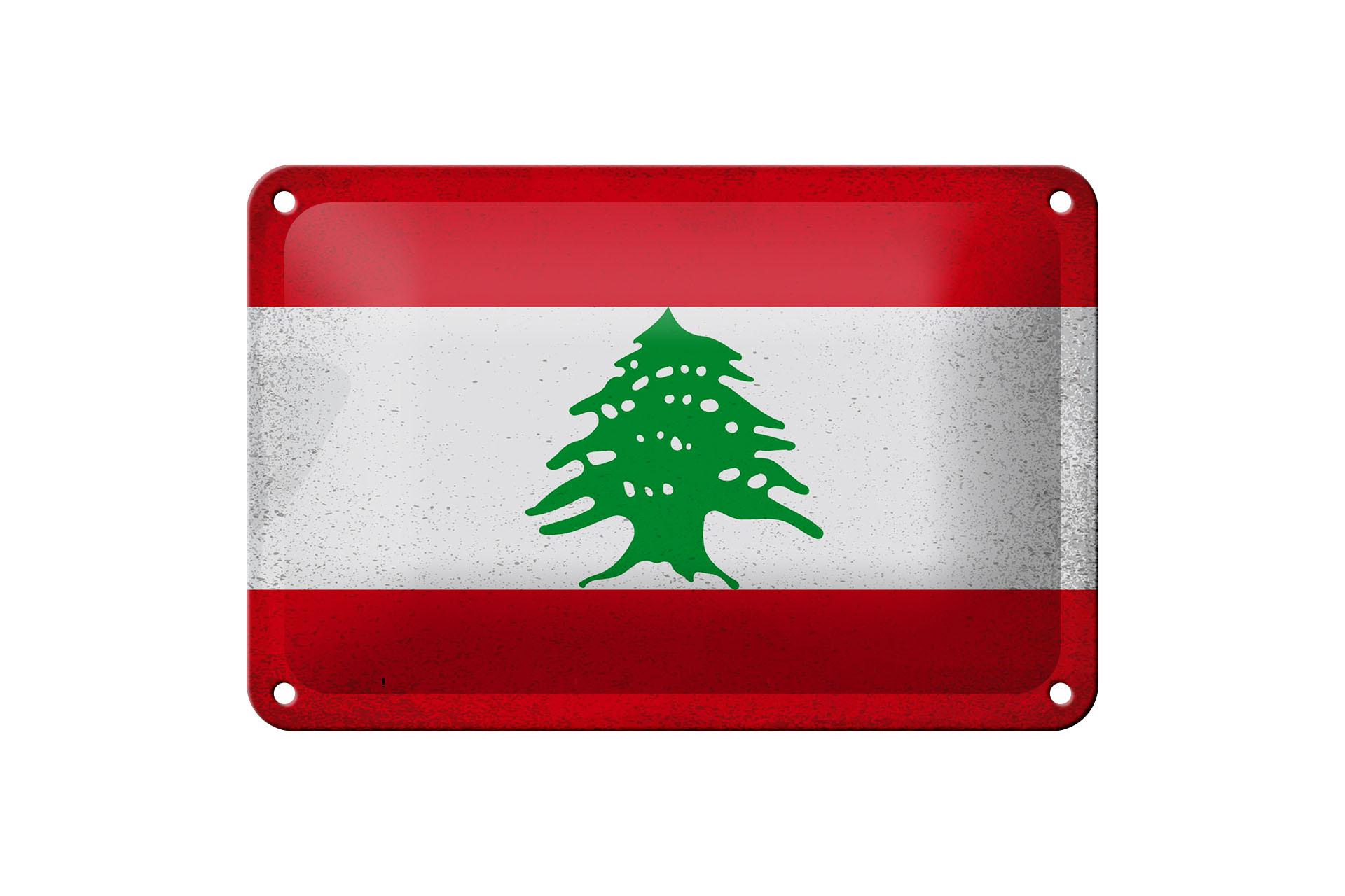 Blechschild Flagge Libanon 18x12 cm Flag of Lebanon Vintage Deko Schild