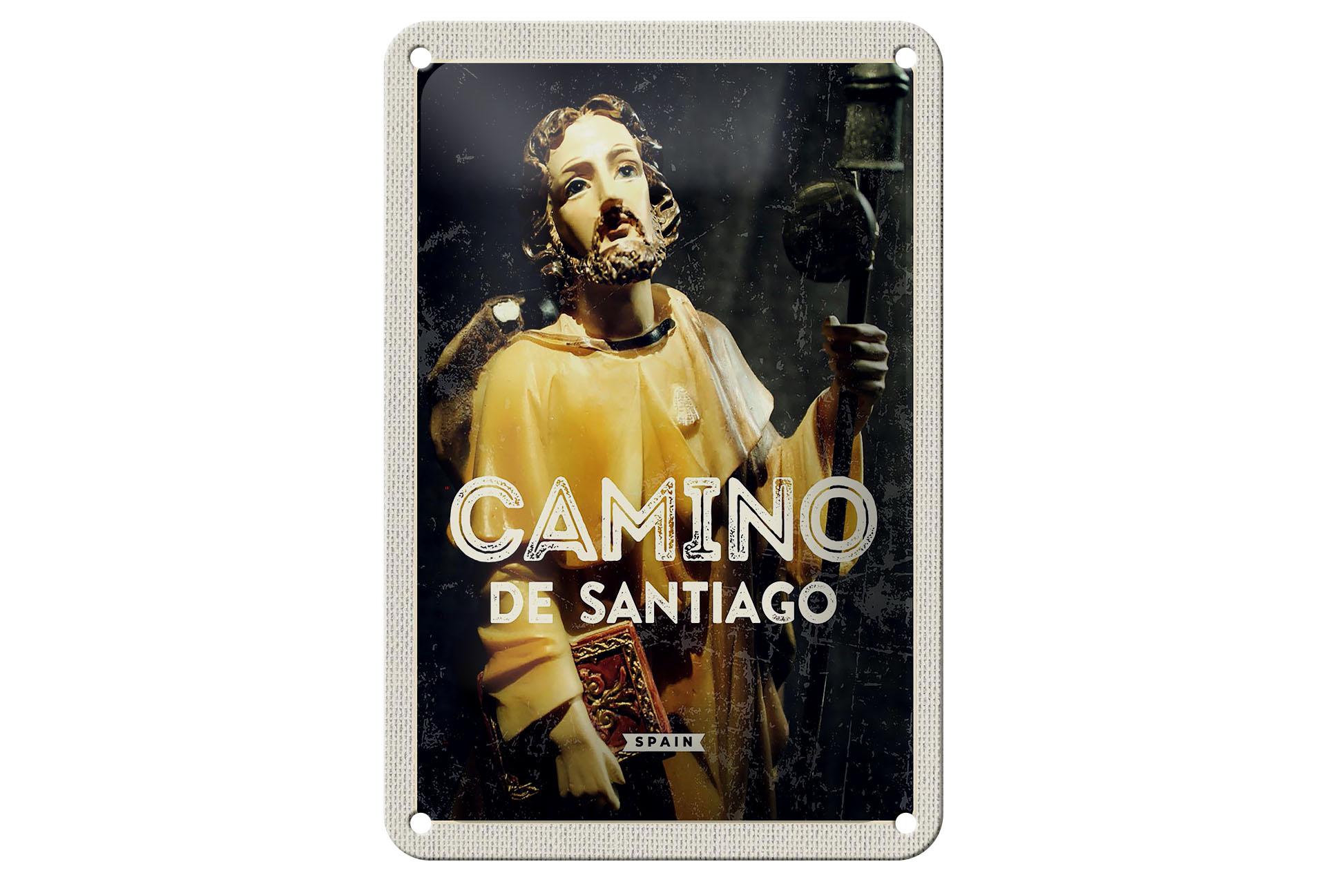Blechschild Reise 12x18cm Retro Camino de Santiago Sculptur Deko Schild