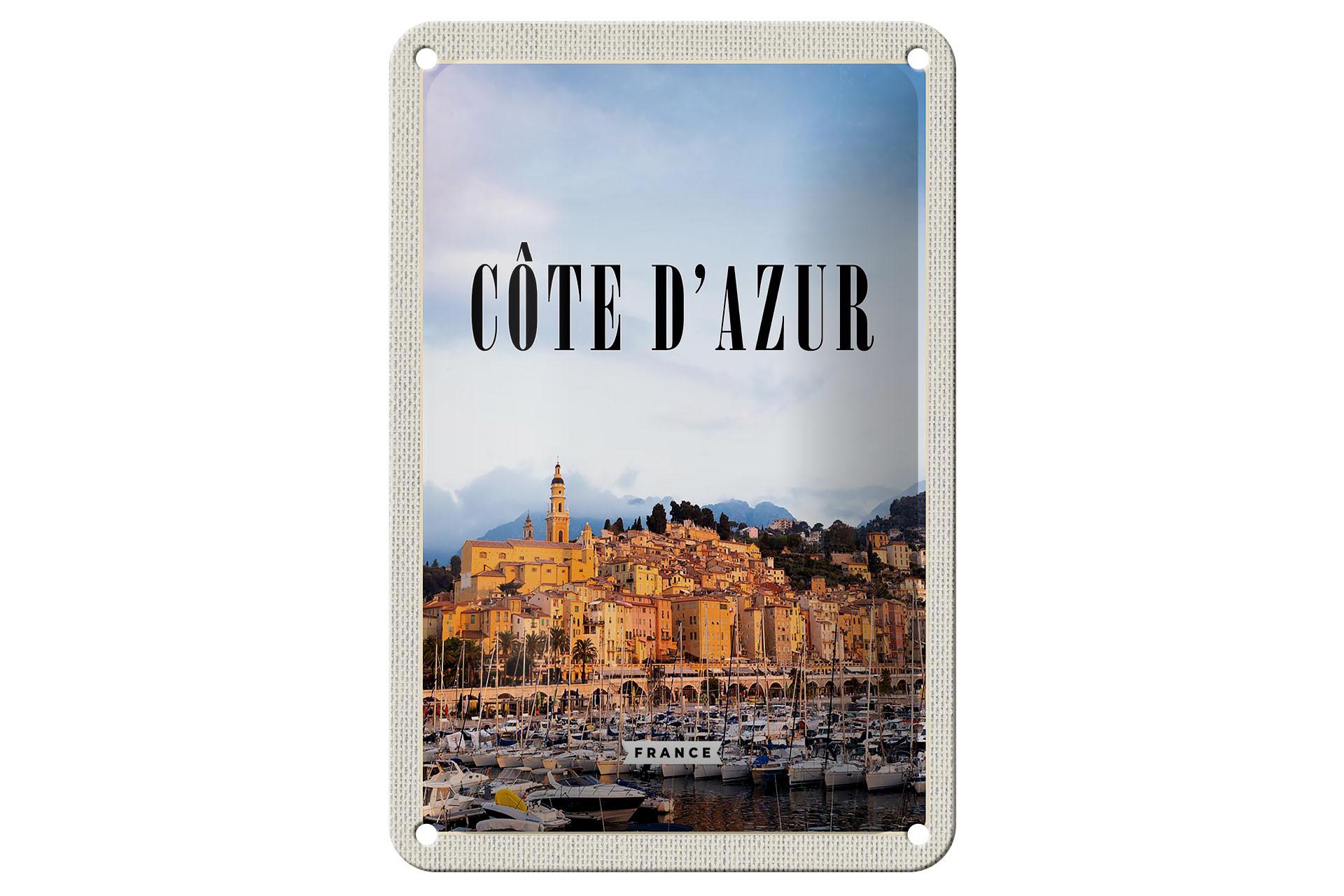 Blechschild Reise 12x18 cm Cote d'Azur France Panorama Bild Deko Schild