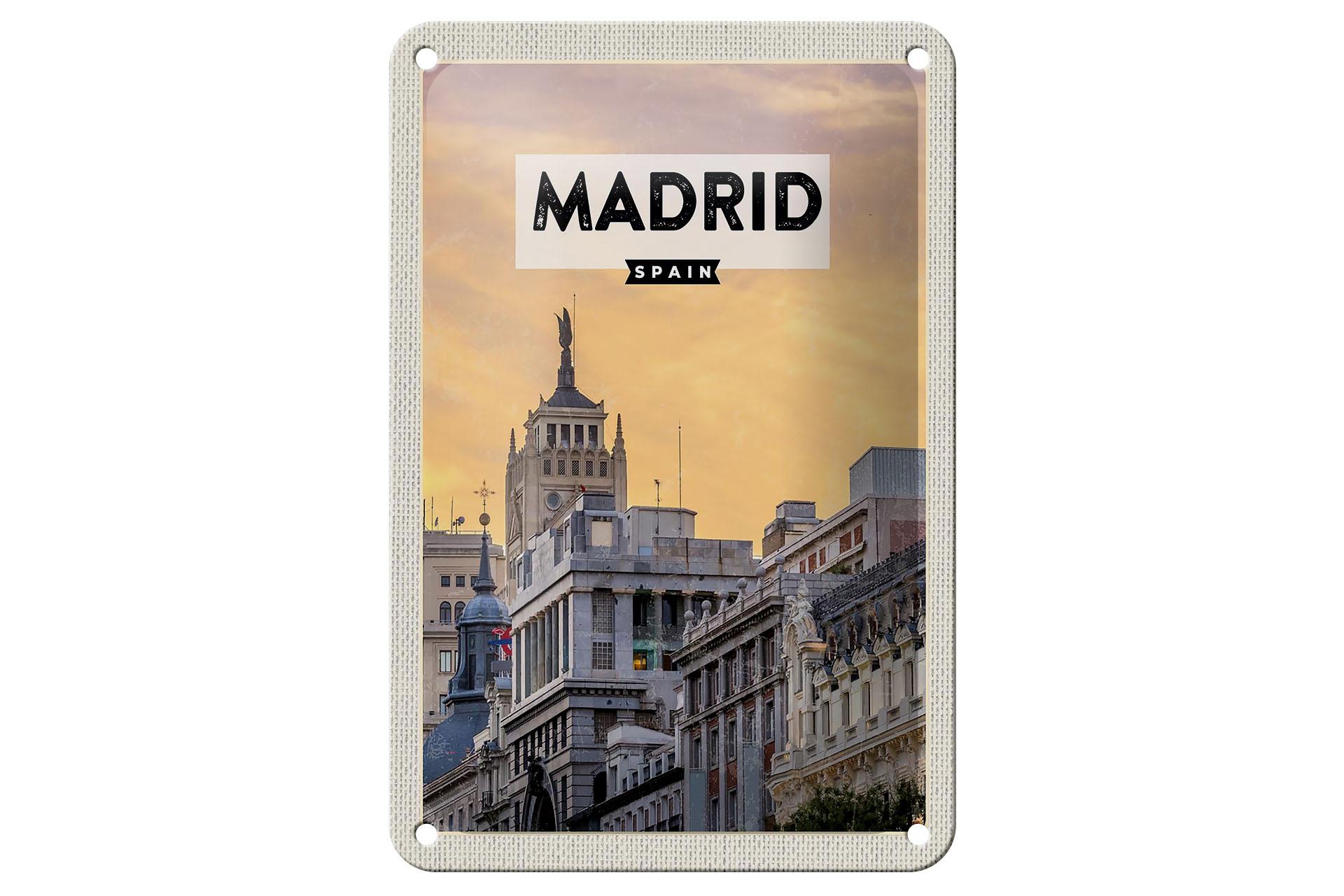 Blechschild Reise 12x18 cm Madrid Spanien kurz Trip Deko Schild