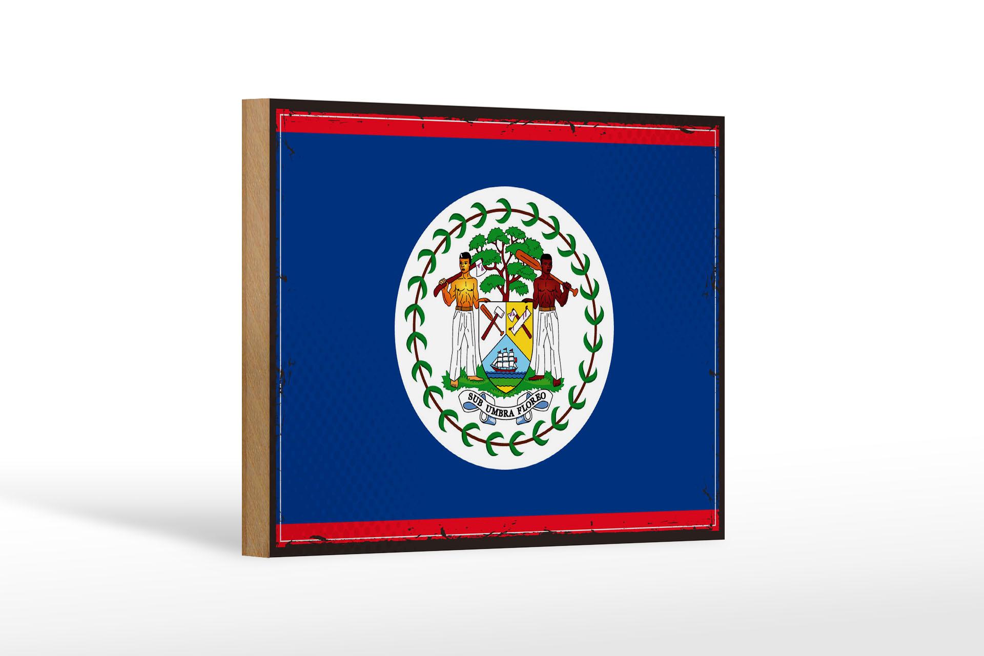 Holzschild Flagge Belizes 18x12 cm Retro Flag of Belize Deko Schild