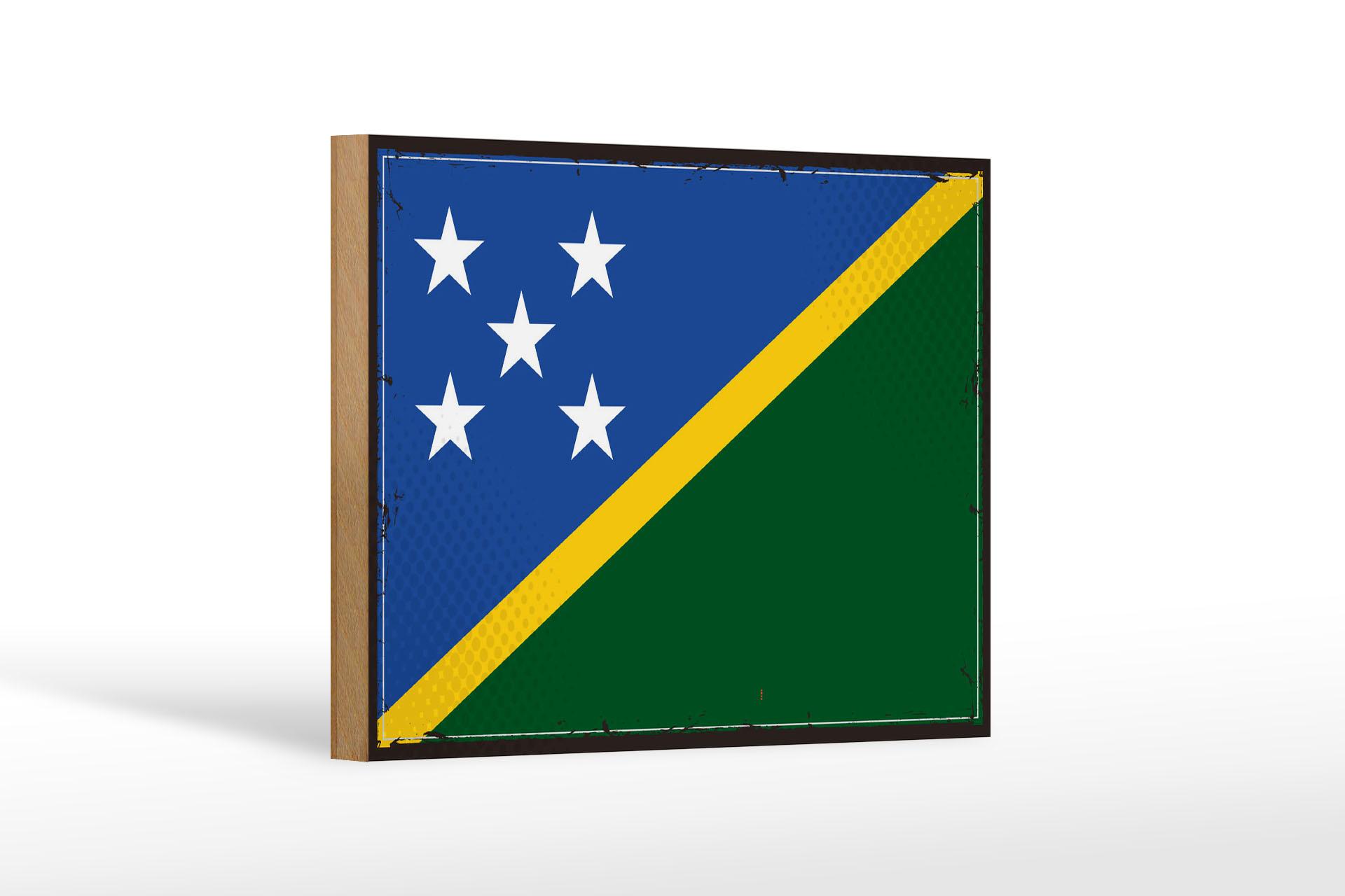 Holzschild Flagge Salomonen 18x12 cm Retro Solomon Islands Deko Schild