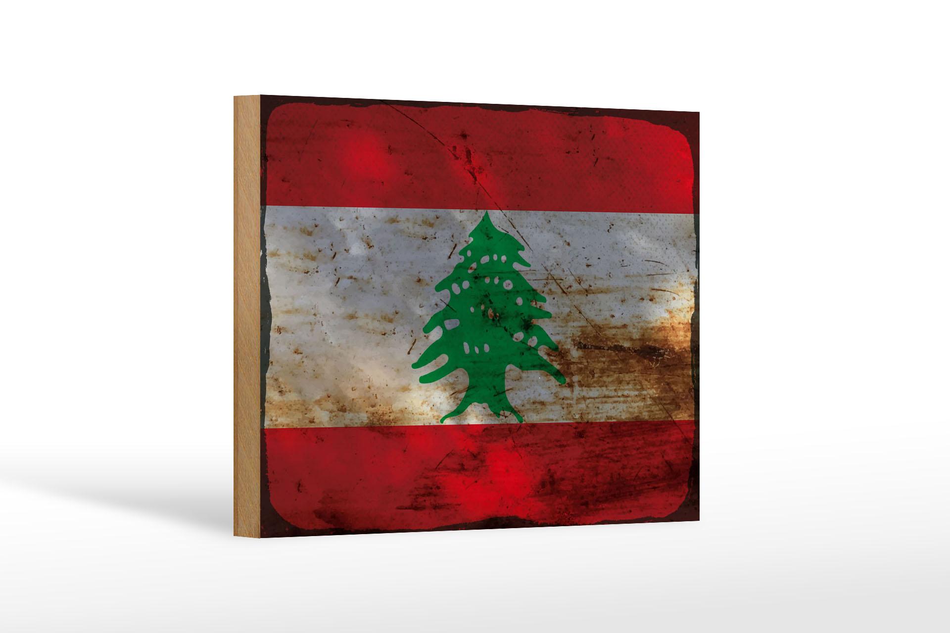 Holzschild Flagge Libanon 18x12 cm Flag of Lebanon Rost Deko Schild