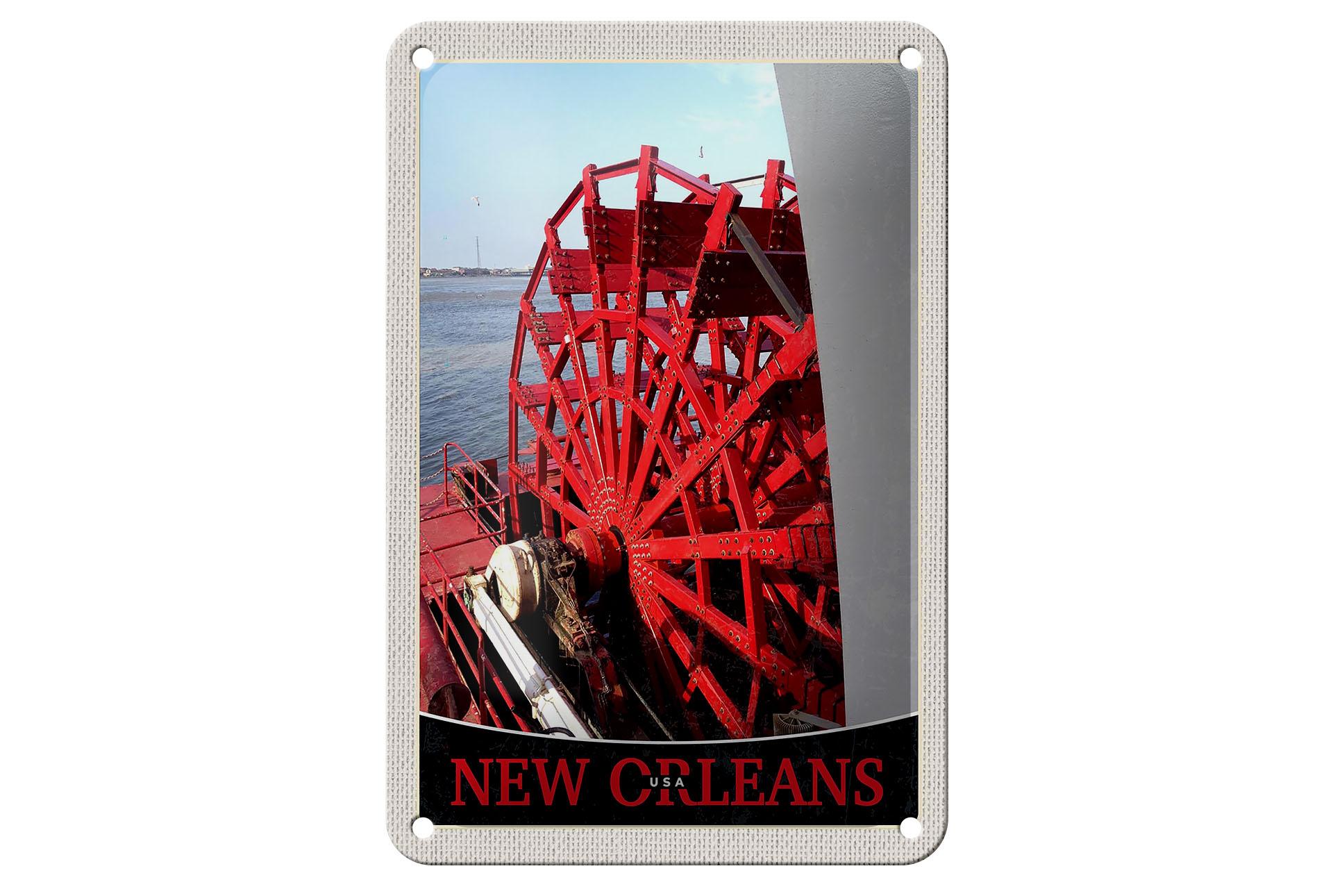 Blechschild Reise 12x18 cm New Orleans Amerika USA Steambot Schild