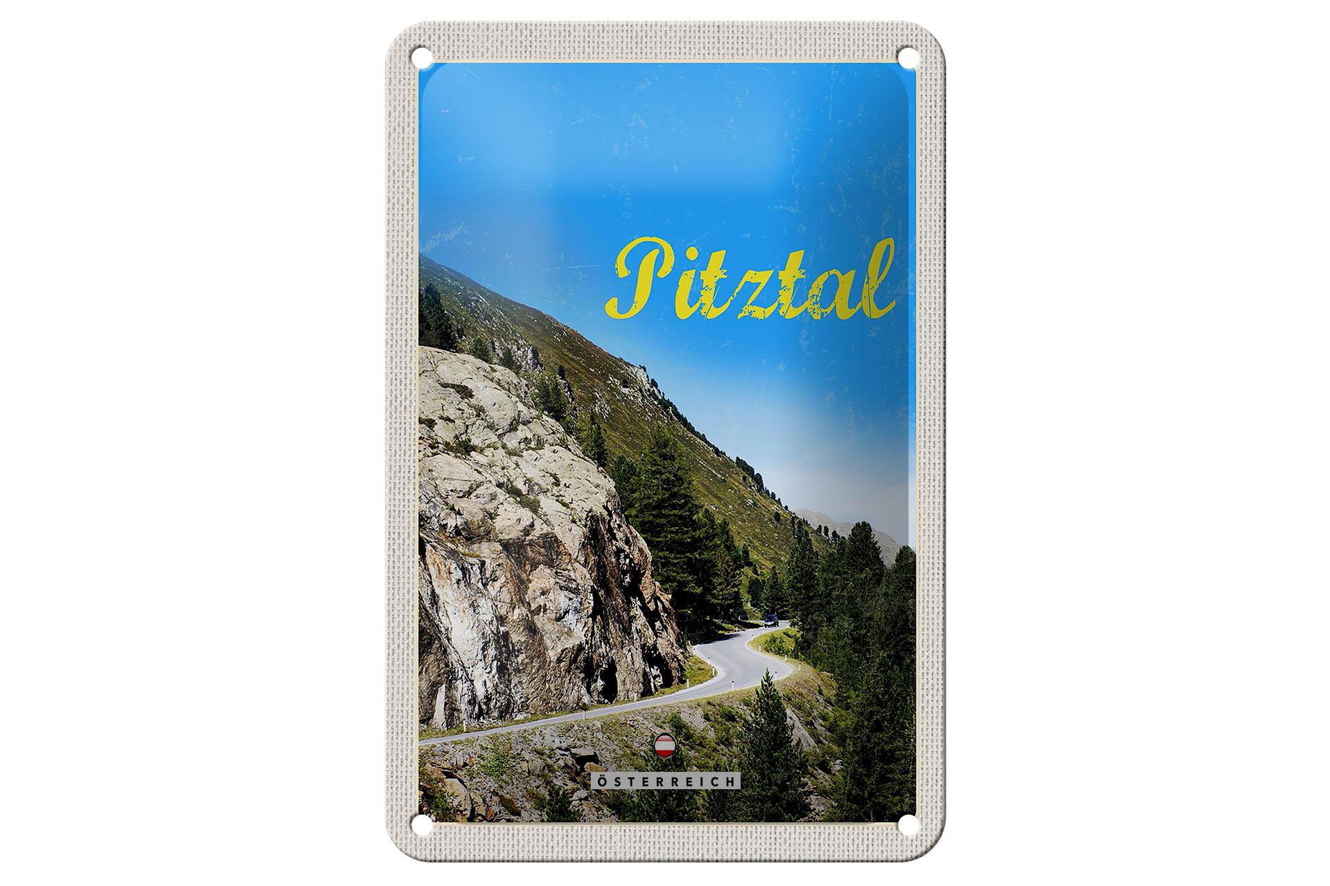 Blechschild Reise 12x18 cm Pitztal Österreich Wald Natur Berge Schild
