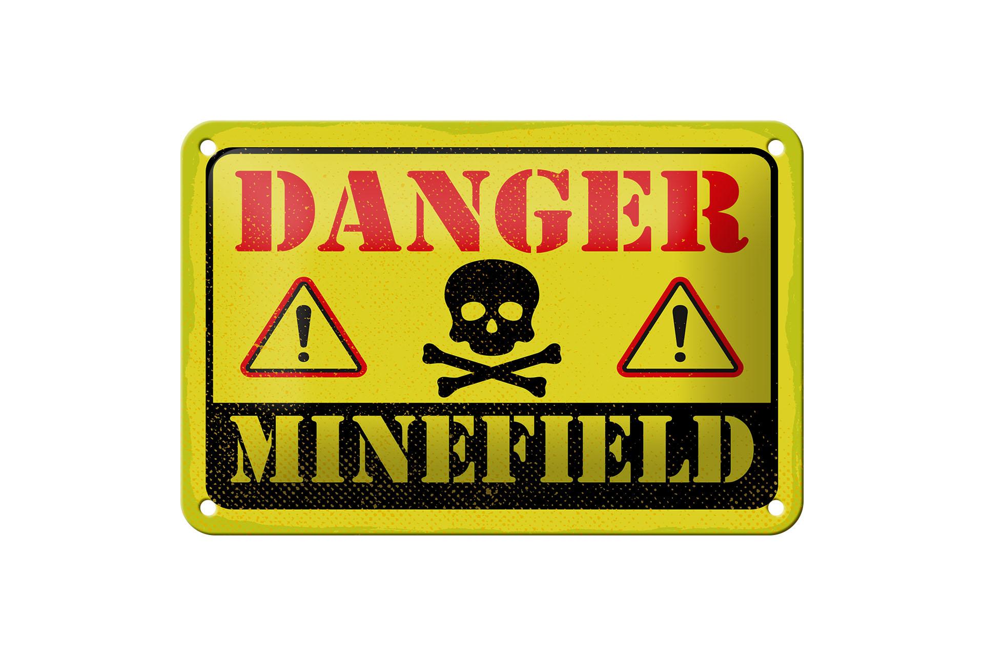 Blechschild Achtung Danger Mine Field Minenfeld 18x12 cm Deko Schild