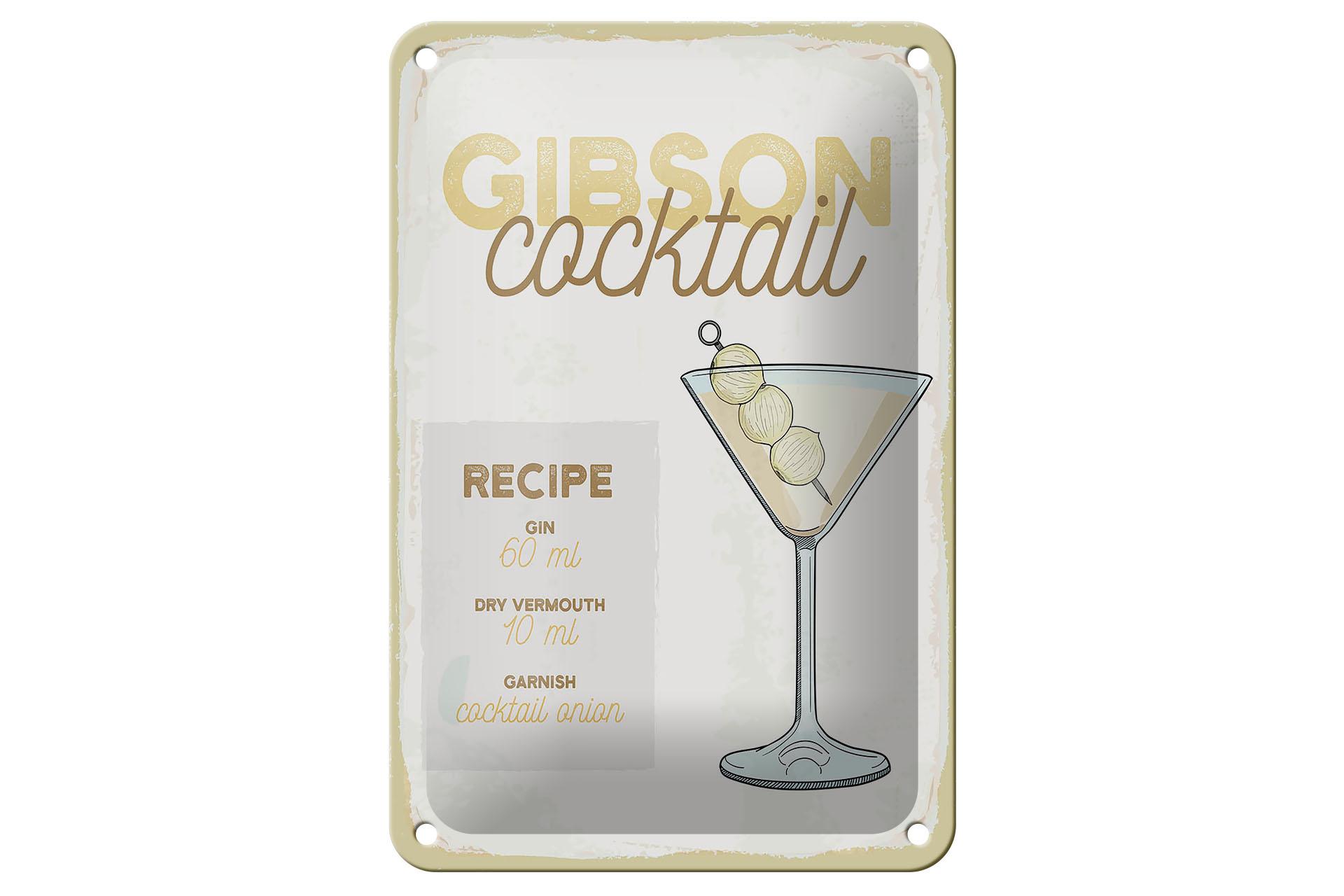 Blechschild Rezept Gibson Cocktail Recipe 12x18 cm Geschenk Schild