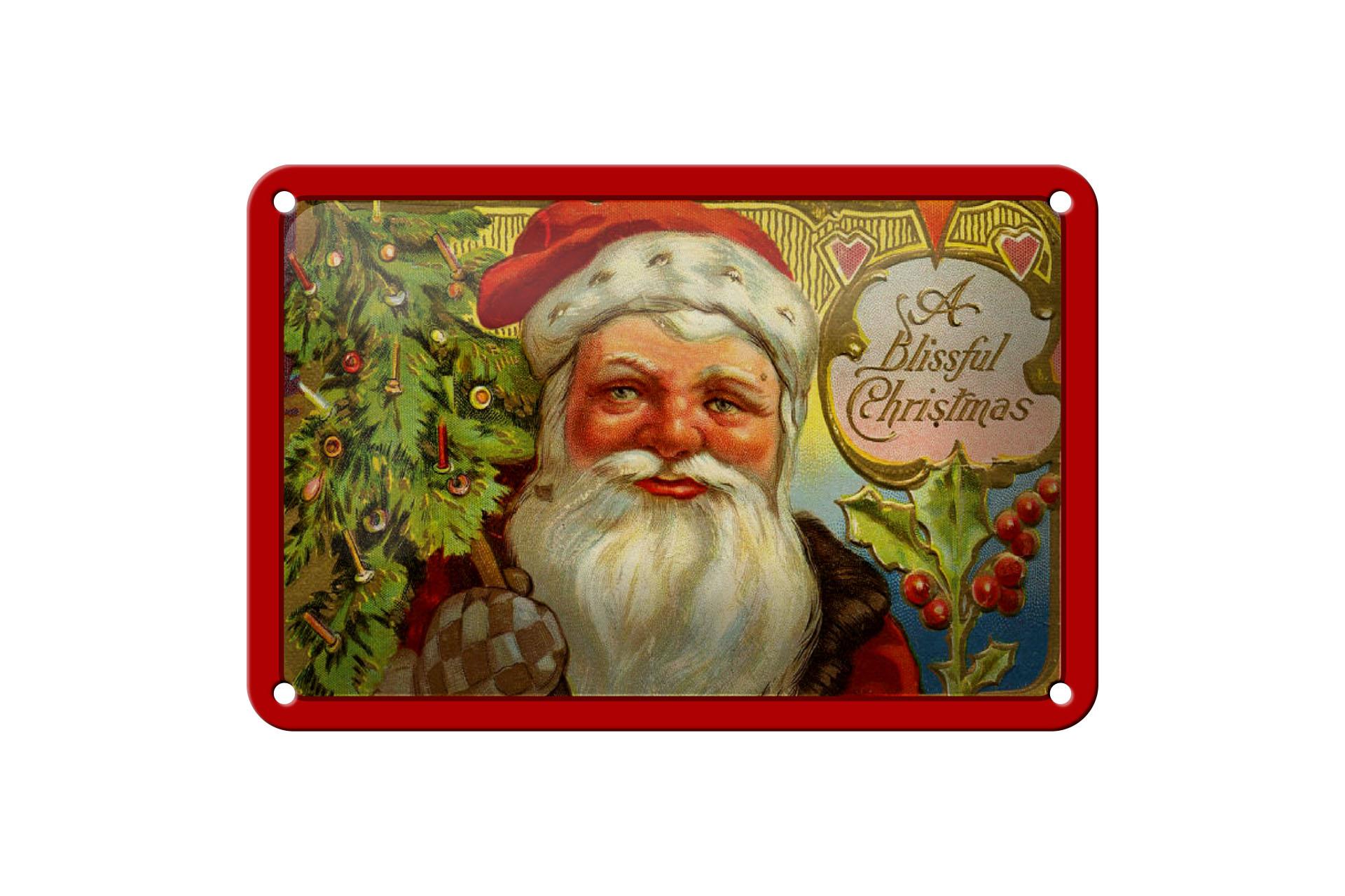 Blechschild Weihnachten Santa Claus Tannenbaum 18x12 cm Deko Schild