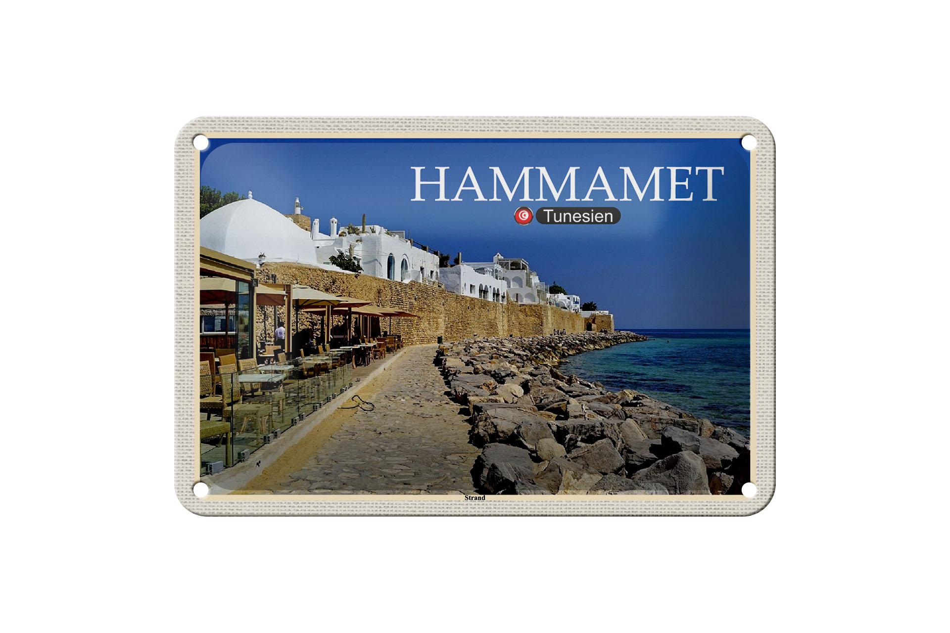 Blechschild Reise Hammamet Tunesien Meer Strand 18x12 cm Deko Schild